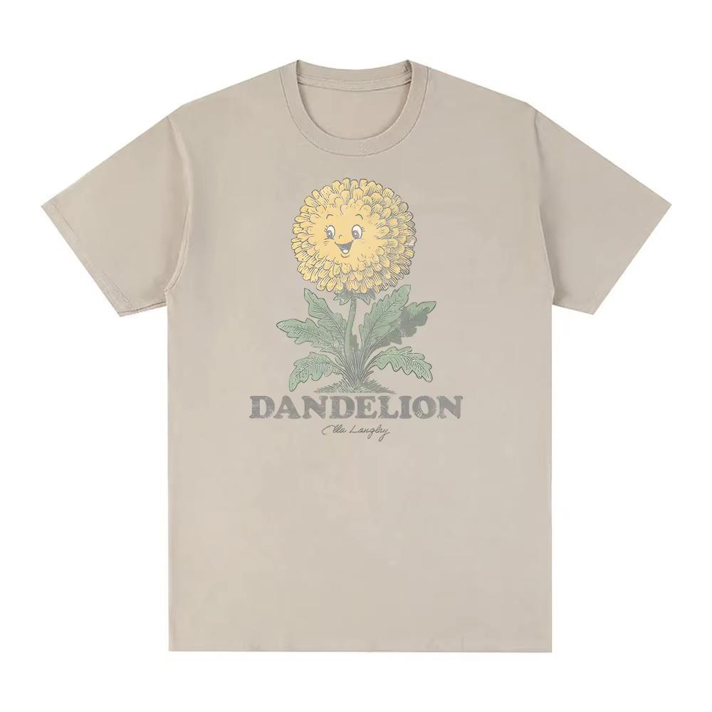 Groovy Dandelion TEE 2026 New Ella Langley Vintage Casual pure Cotton Teeshirt Unisex Round Neck High Quality Comfortable Tops