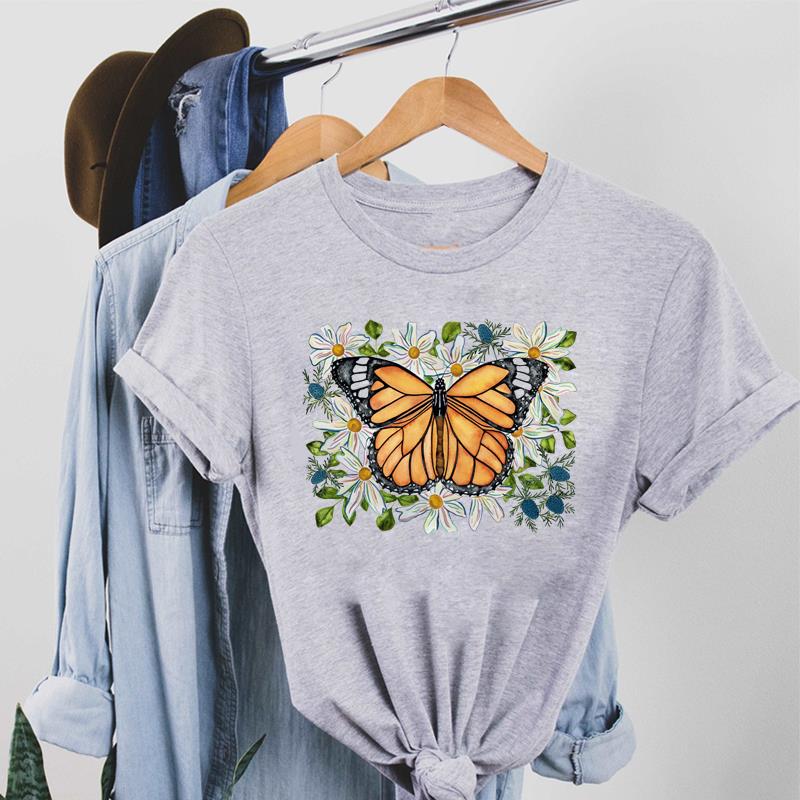 Lovely Tee Top Fashion T Shirt Clothing Casual 90s Butterfly Sweet Cute Short Sleeve Women Print Lady Female Graphic T-shirt