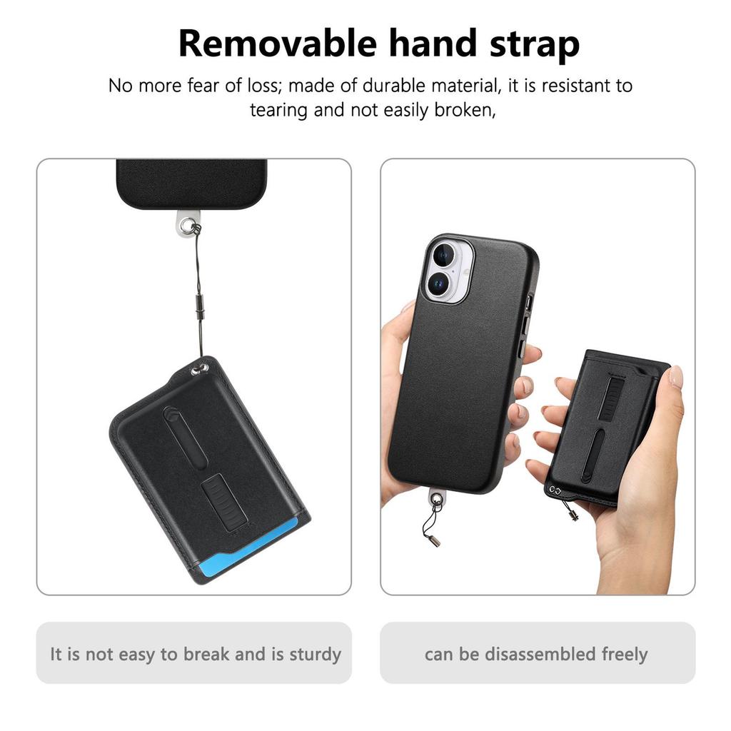 iPhone 17 Magnetic Card Holder Case with Anti-Lost Strap & Drop-Proof Cover, Compatible with 15 Pro & 16 Pro Models