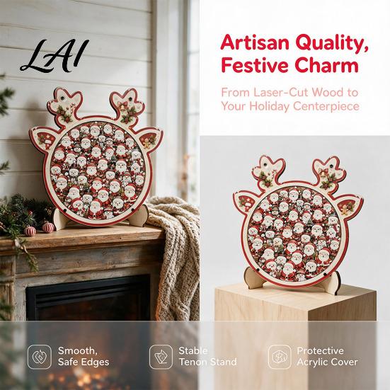 Festive Jigsaw Puzzles Christmas Reindeer Puzzle Cat Elk Claus Decoration Santa Theme Xmas Themed Games Toy Wooden Set for Holiday Gift