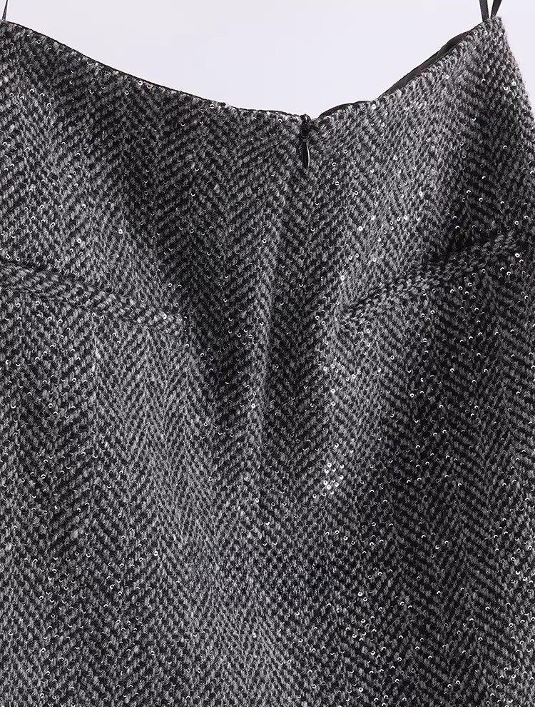 New Year’s Battle Robe: Sequin Wool Blend Tweed A-Line Mini Skirt