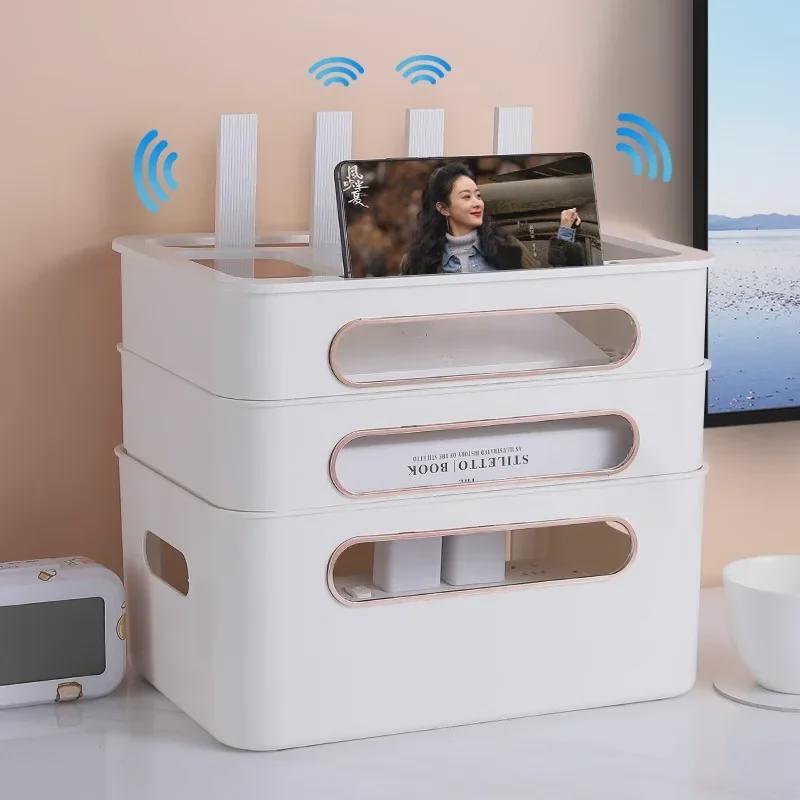 Многослойный кремовый ящик для хранения WiFi-роутеров и стоек для ТВ-приставок