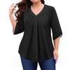 Women's Fashion Large Size Solid Color V-Neck Three-quarter Sleeve Top