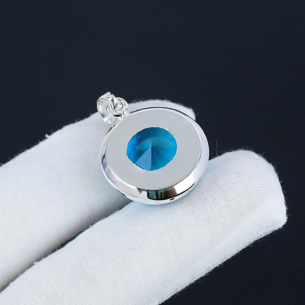 Серебряная подвеска с драгоценным камнем London Blue Topaz из стерлингового серебра 925 пробы — круглая ручная работа, повседневное украшение, подарок на день рождения