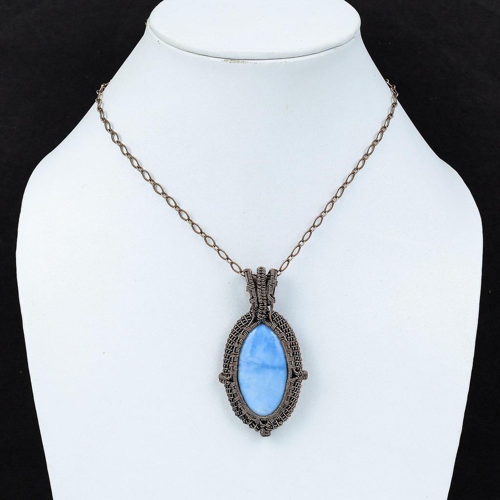 Подвеска Owyhee Blue Opal, подвеска из медной проволоки с драгоценным камнем, ювелирное изделие ручной работы, элегантная подвеска, ювелирное изделие из медной проволоки, подарок для него, подвеска в стиле бохо