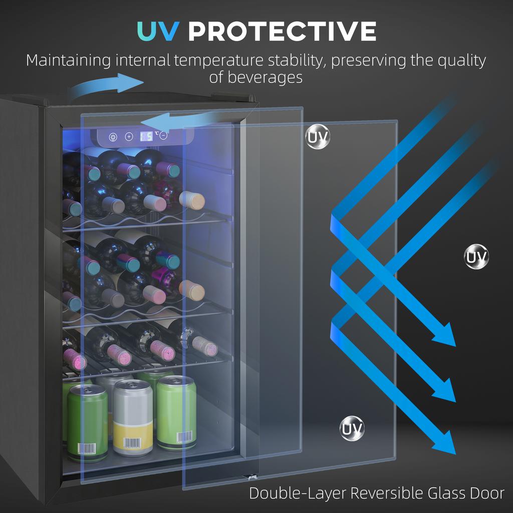 24 Bottle Wine Cooler, 68 Litre Capacity, 4-16 degrees C Freestanding Drinks Beer Wine Fridge with Glass Door, Black