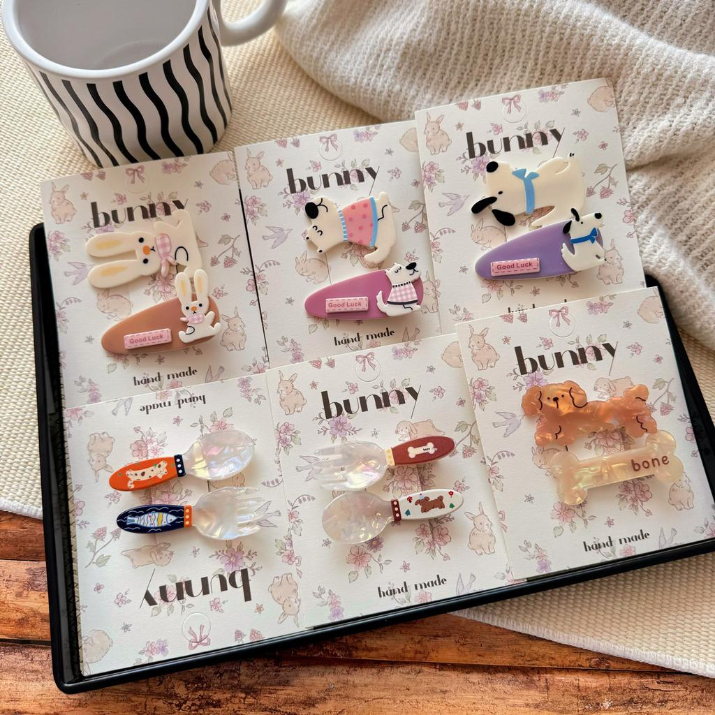 2 шт. заколки для волос с изображением мультяшного кролика для детей, цветные акриловые забавные заколки для волос в виде животных, аксессуары для волос для девочек