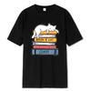 White Cat Sleeping On A Pile Of Books Print Clothing Men High Quality T-Shirt Summer Cotton T-Shirts Hip Hop Street Loose Tops