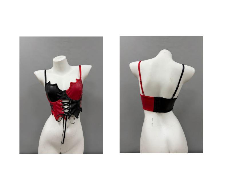 Европейско-американский панк корсетный топ на тонких бретелях-спагетти с косточками для утяжки талии и шнуровкой