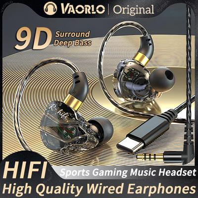Цифровые чиповые проводные наушники 3,5 мм AUX/Type C 9D HIFI Heavy Bass Внутриканальные наушники с микрофоном для Samsung Huawei Xiaomi OPPO iPad PC