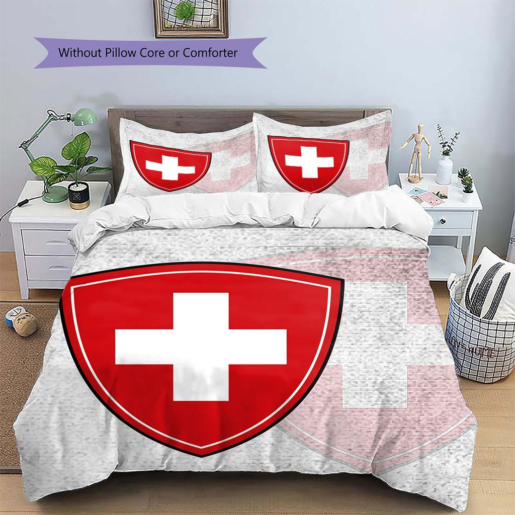 Switzerland national football Pattern Bedding Home Decoration Birthday Gift (1 * duvet cover + 2 * pillowcase, without core),fan merchandise.