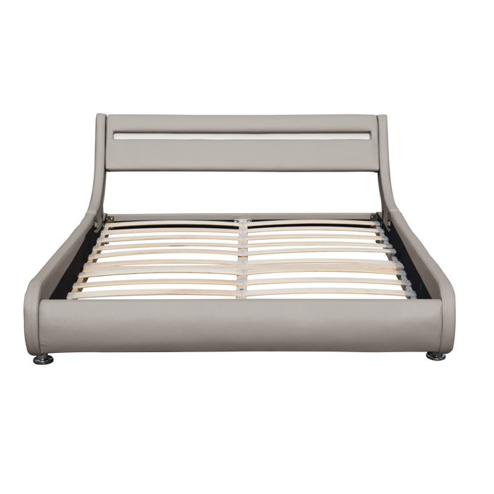 Lit ava pour matelas 140x200 - Sommier Tte de Lit eclairage LED Incurve Couleur GRIS Pieds en 5 cm pour matelas