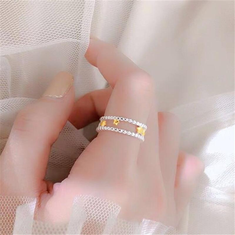 Latest Arrival Stylish Stylish Double Layer Five Pointed Star Sterling Silver Color Jewelry Fine Galaxy Personality Opening Rings R243Fashion