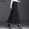 Autumn Winter Women's Midi Knitted Skirt Female Lattice Skirt High Waist Thicken Solid Slim Mid-length A-line Pleated Skirt