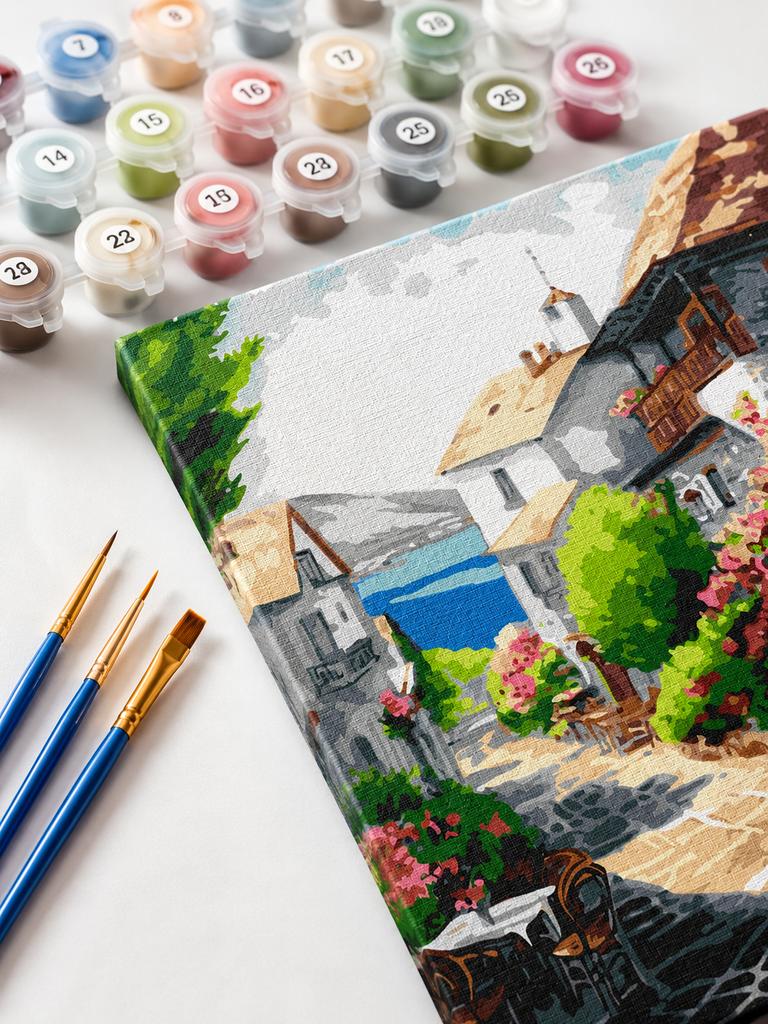 Paint by numbers with frame Pictures for painting - Seaside town 40x50cm