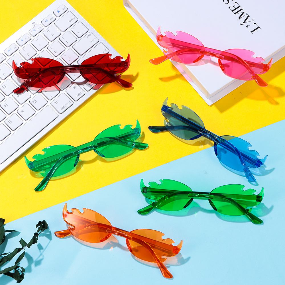 Красочные солнцезащитные очки Fire Flame без оправы Y2K, крутые солнцезащитные очки в форме пламени для женщин и мужчин