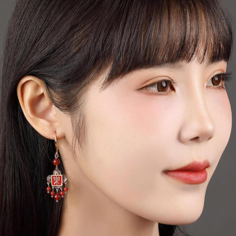 GemChic женские новые винтажные серьги из красного агата в китайском стиле этнические модные серьги-крючки на день рождения рождественский подарок на день рождения