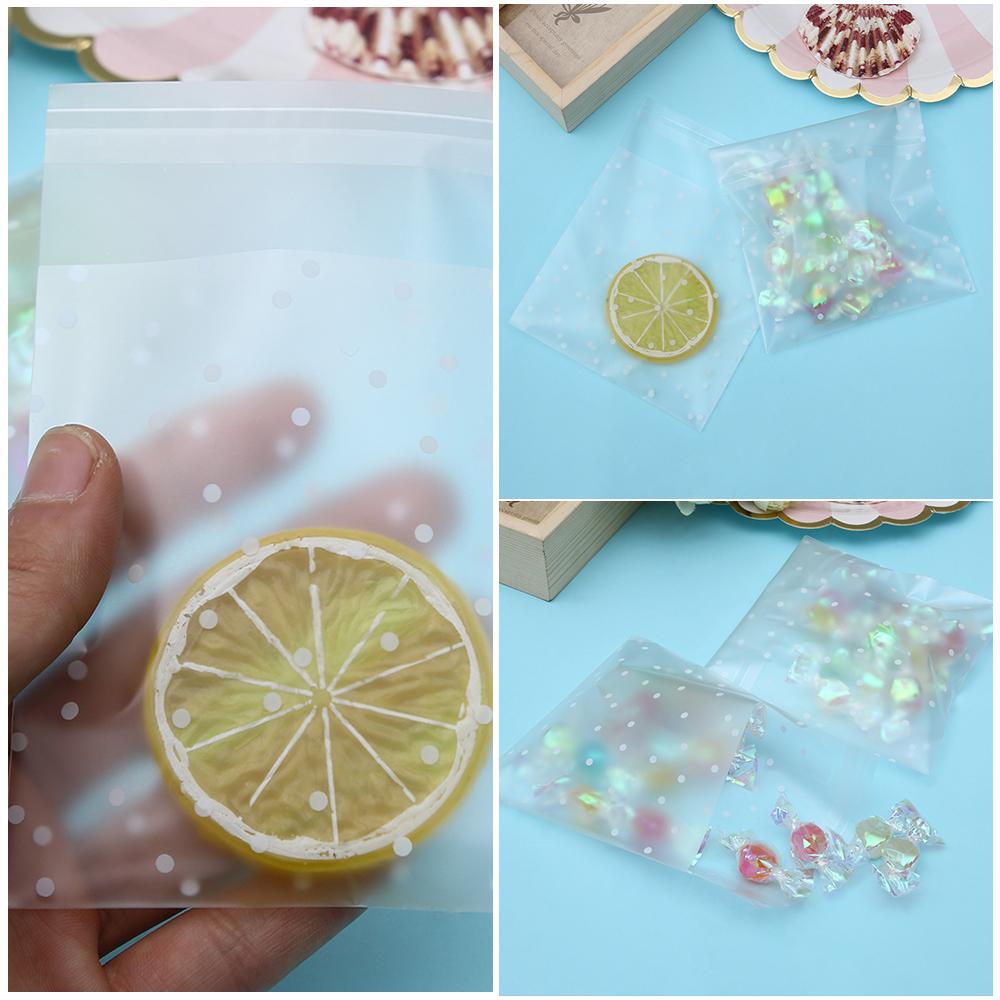 100 PCS New Baking Cookie Self Adhesive Plastic Packaging Bag Seal OPP White Dots