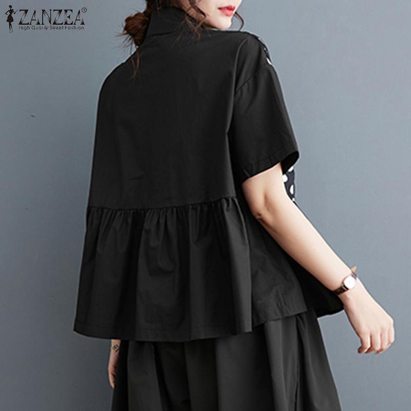 ZANZEA Женская повседневная блузка с отложным воротником и коротким рукавом в горошек