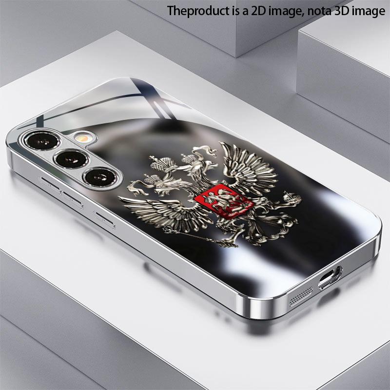 Серебряный Орел Узор Тени 2D Чехол для Телефона для Samsung S26 S25 S24 S23 S22 S21 S20 A56 A36 A16 - Электрооplated Стеклянный Защитный