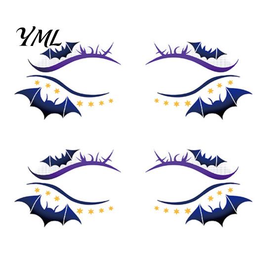 Skin Friendly Eye Makeup 2 Pairs Halloween Tattoo Stickers, Waterproof Temporary Face Decals with for Parties Pumpkin Bat Spider Web, Easy Apply