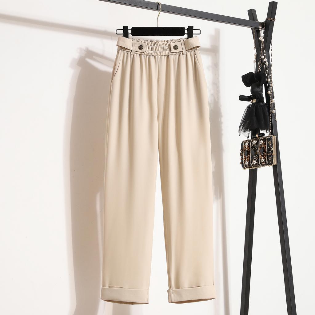 DIMANAF 2024, весенние длинные брюки больших размеров, женские эластичные повседневные свободные шаровары на пуговицах с высокой талией, однотонные свободные базовые брюки, широкие брюки 5XL