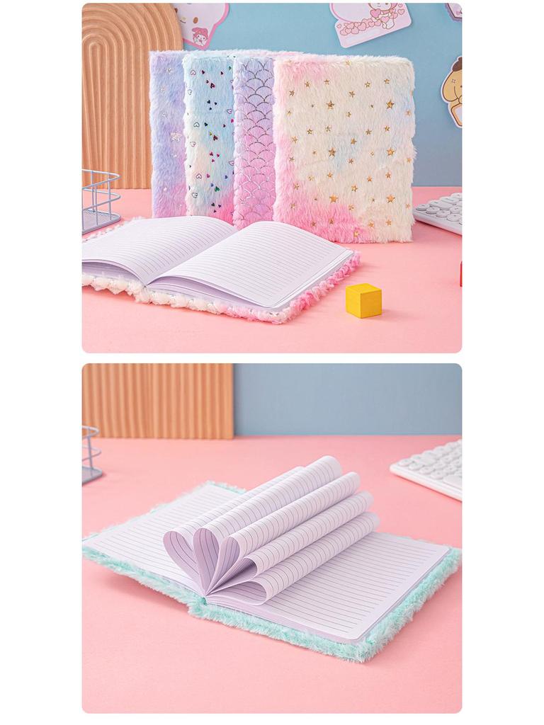 Плюшевый блокнот «Единорог» формата А5: Цветные макароны, Дневник для девочек, Справочник по комиксам для школьников, Беспроводной клеевой переплет