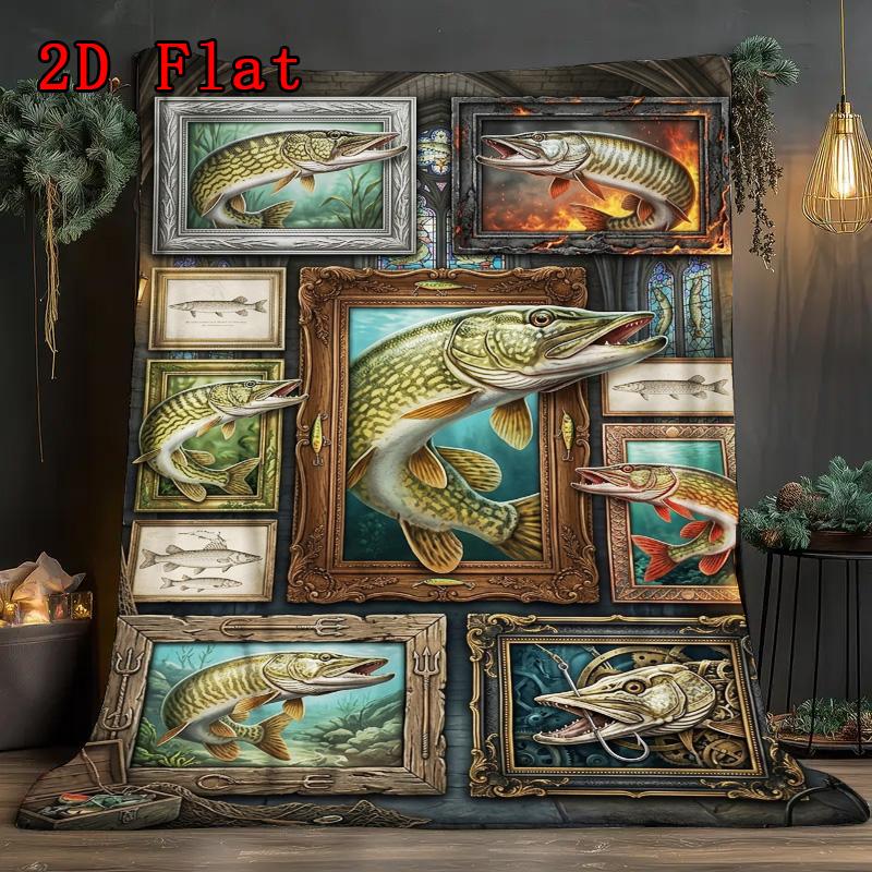 Pike Fish Collection 2D Flat Pattern Flannel Blanket, High quality All Seasons, Home Decor, Warmth and Comfort, Perfect for Christmas Gifts.