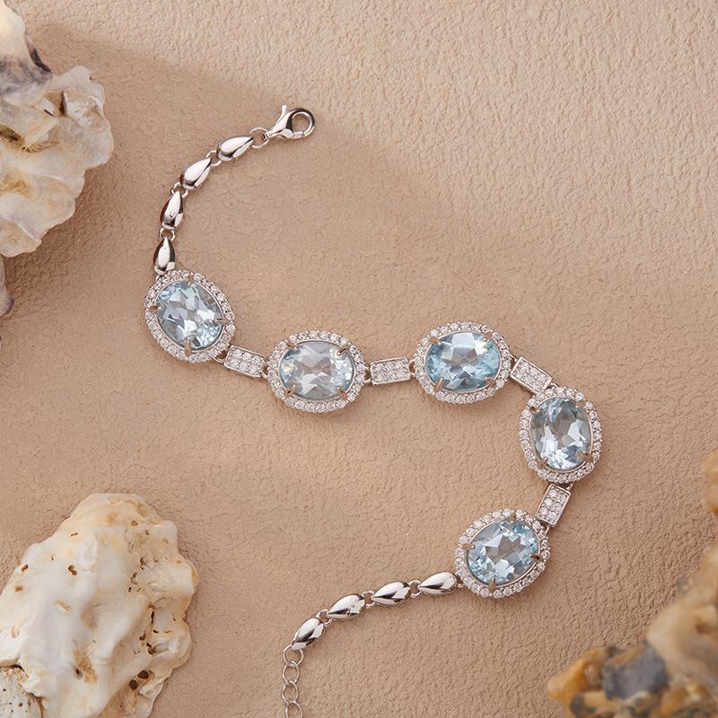 S925 Стерлинговое Серебро Цветное Сокровище Ювелирные Изделия Натуральный Цитрин Аметист Топаз Браслет Женский