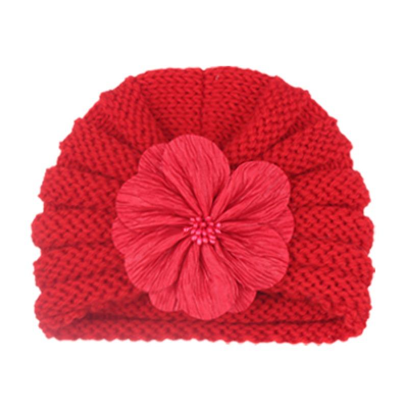 Baby Pullover Hat, Solid Color Flower Baby Hat, Autumn and Winter Warm and Comfortable Children's Knitted Hat