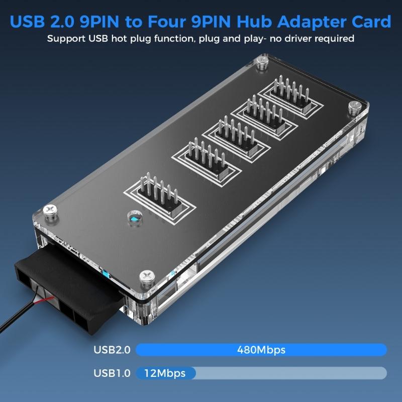 9-контактные USB-хабы Разъемы USB-разветвитель 1 к 4 USB2.0 9-контактная плата-разъем + кабель 50 см для водяного охлаждения для светодиодного вентилятора