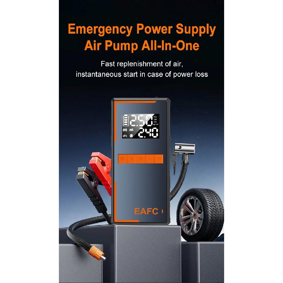 EAFC 4-в-1 Пусковое устройство Насос для шин Power Bank Воздушный компрессор Светодиодное освещение 1200А Стартер 150PSI Надувной насос Усилитель аккумулятора