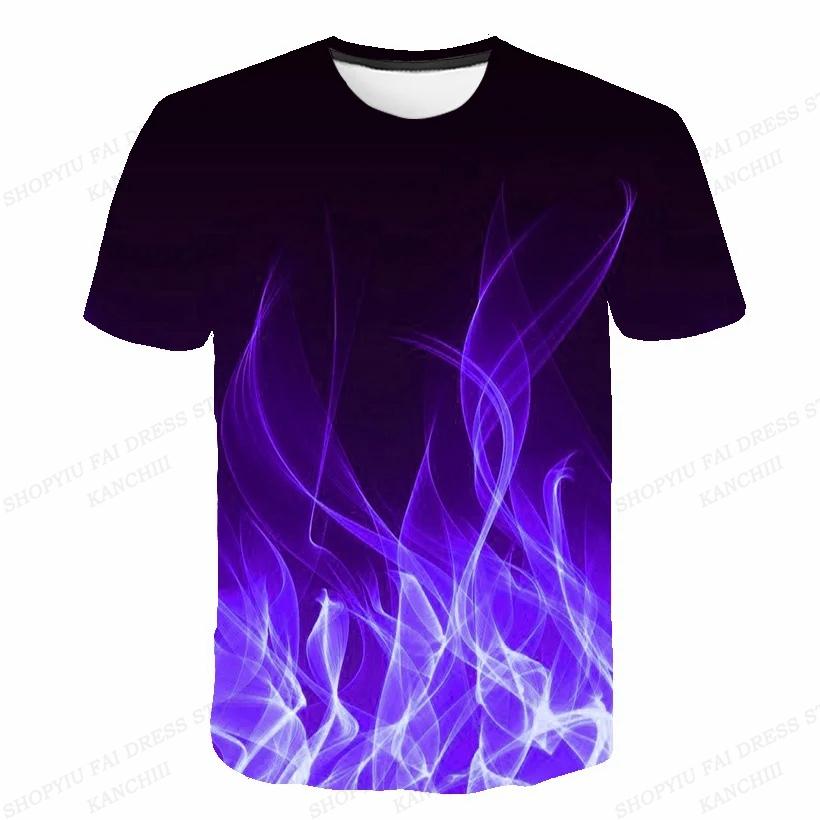 Summer Men's Flame 3D Printed T-shirt Men's Fashionable Short Sleeved Hip-hop Top