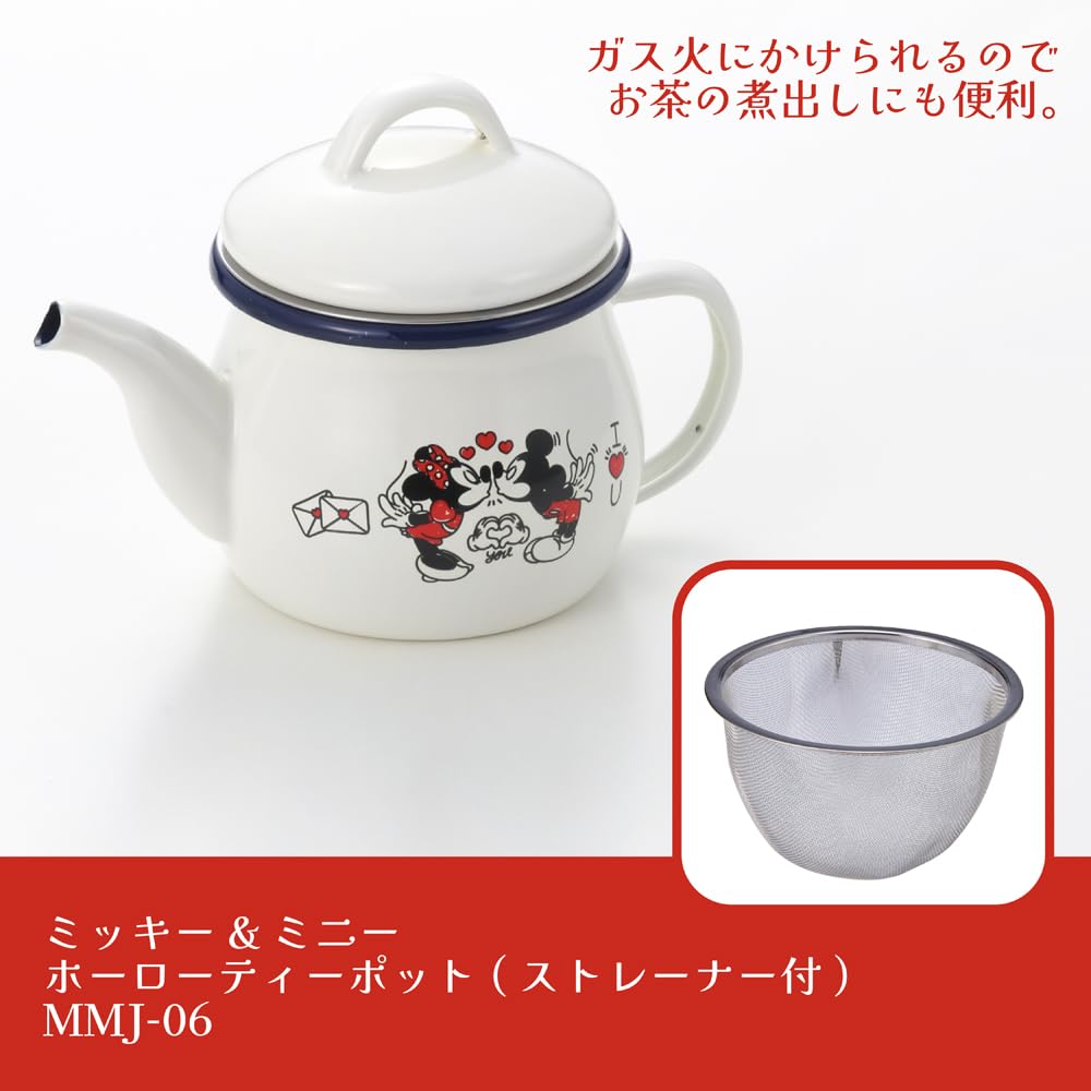 Чайник эмалированный Toyoho Микки Минни Белый W18 & (с ситечком) Размер приблизительно. D10.6 H12.5 MMJ-06