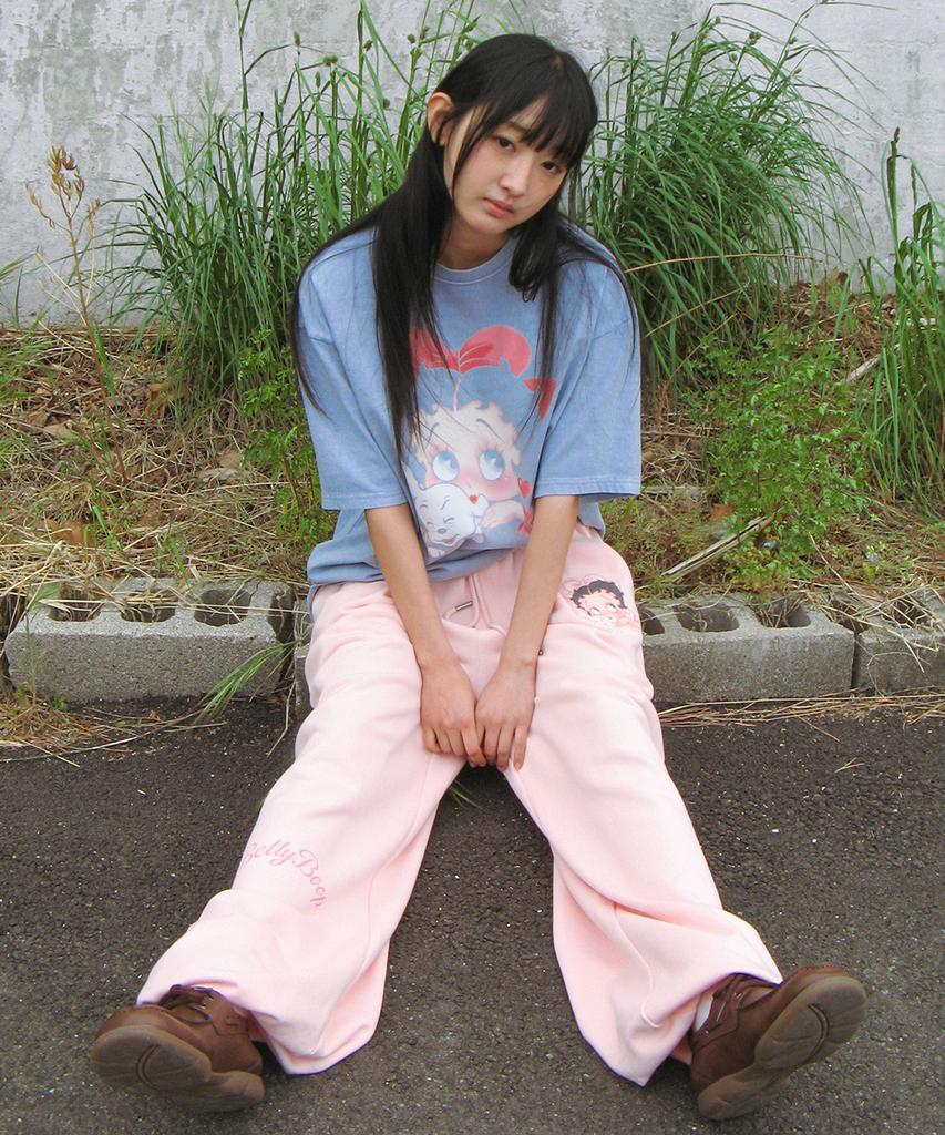 RONRON Betty Boop Lettering Sweat Jogger Pants Soft Pink