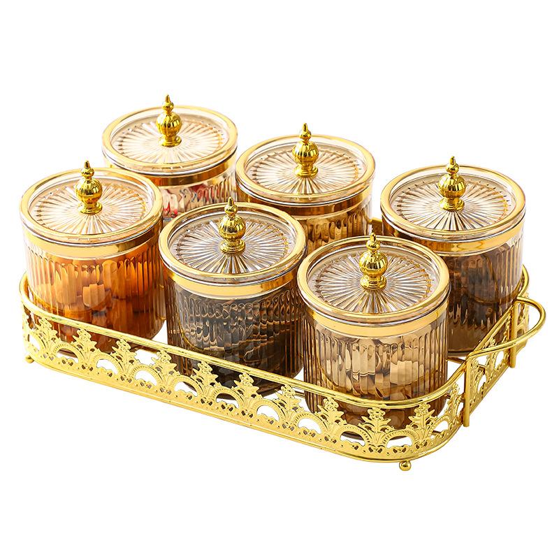 Прозрачная полосатая банка для приправ на кухне, контейнер для хранения зерна, позолоченная банка для сахара, бытовая коробка для приправ, банка для соли