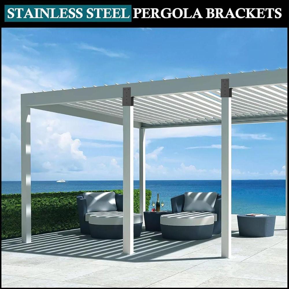 Black Pergola Bracket Wall Mounted Metal Deck Railing Connector Durable Heavy Duty Pergola Accessories Furniture Accessories