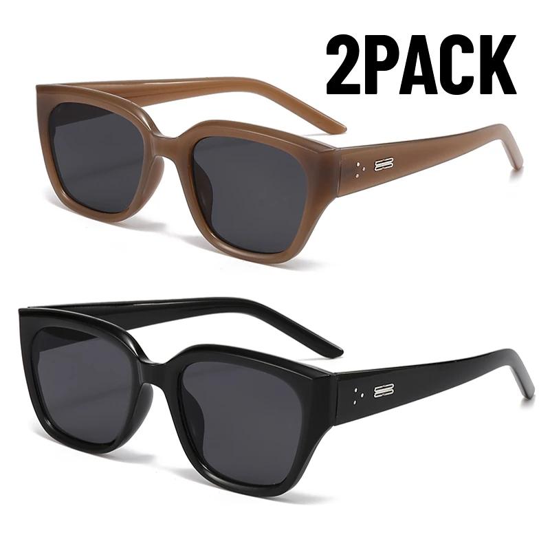 2PACK Korean Fashion Square Sunglasses UV400 Retro Trendy Street Photography Sunshade Mirrors for Women