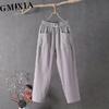 GMXIA Летние женские брюки повседневные хлопковые льняные брюки свободные прямые брюки шаровары с девятью точками