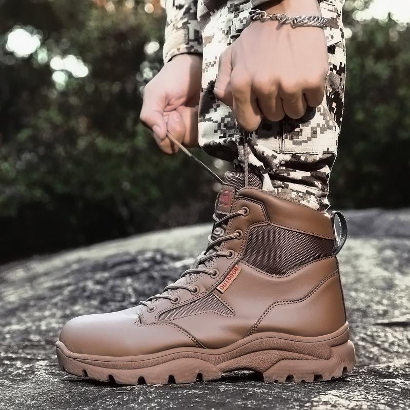 Men's High-top Hiking Boots Outdoor Shoes Military Boots Rubber Sole Large Size39-46