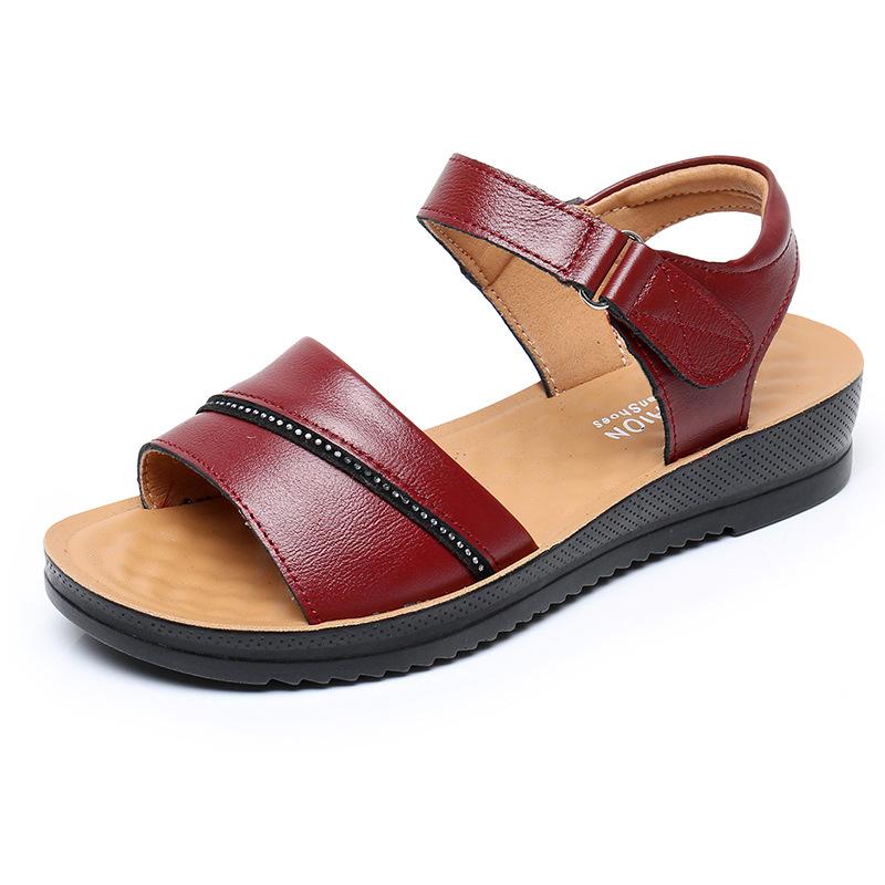 Women Ladies Mother Genuine Leather Shoes Sandals Flats Female Summer Soft Soled Casual Beach Shoes Size 35-41