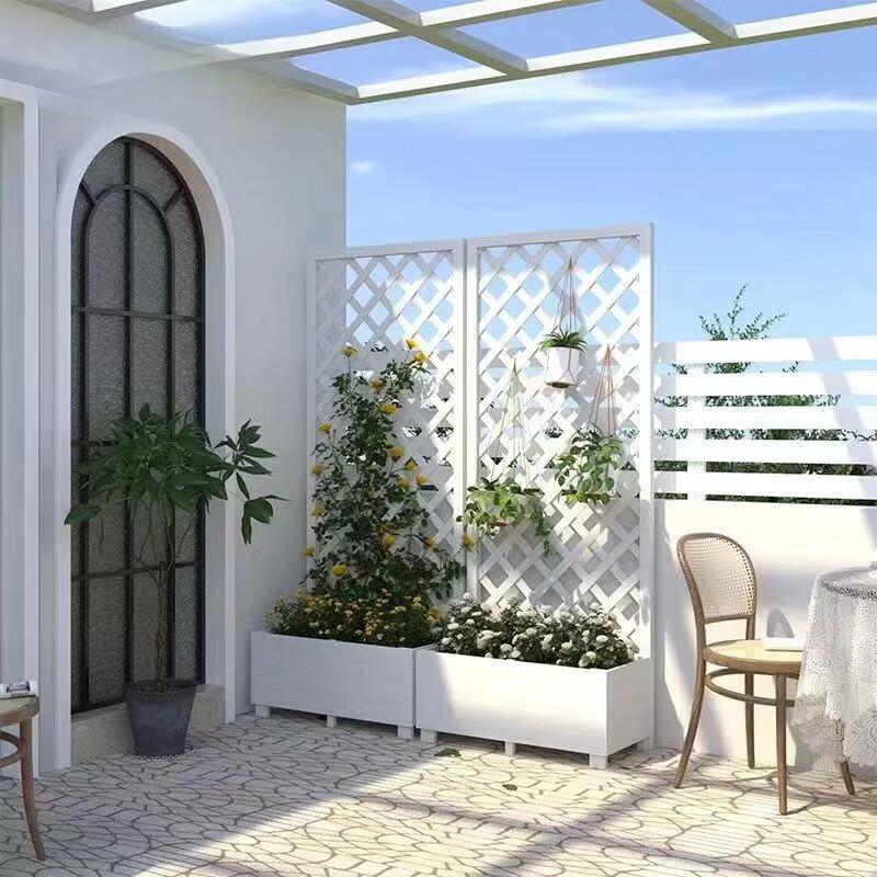 Outdoor White Wood Trellis Planter