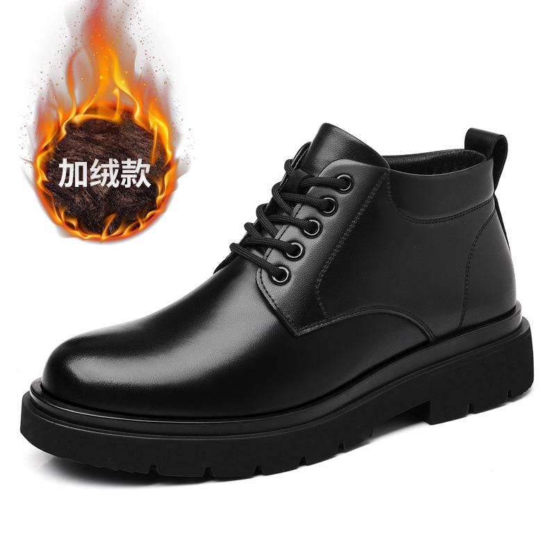 Мужские ботинки Мартин 2025 осень и зима бархатные утолщенные с увеличением роста повседневные кожаные ботинки теплые черные рабочие короткие ботинки 2025