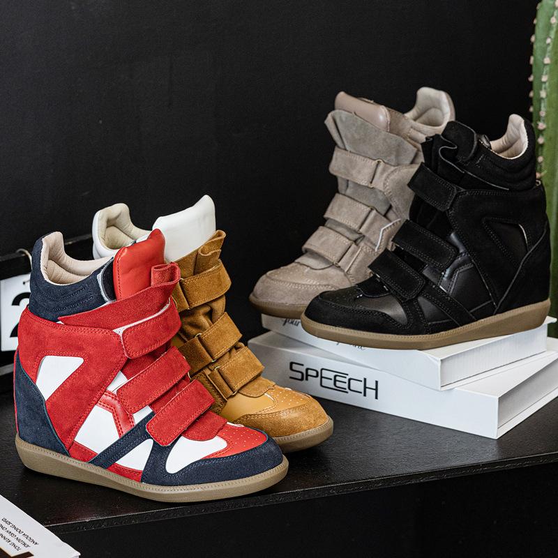 Профессиональные женские ботинки с увеличением внутренней высоты 8 см, высокие, на танкетке с увеличением внутренней высоты, повседневная обувь на липучках, версия для невысоких женщин