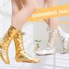Women Gold Silver Jazz PU Leather Lace UP Long Boot Modern Dance Stage Performances Shoes