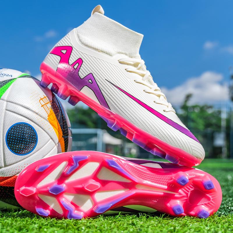 Розовые футбольные бутсы мужские новые длинные шипы молодежные спортивные тренировочные бутсы трава сломанные шипы тренировочные игровые бутсы