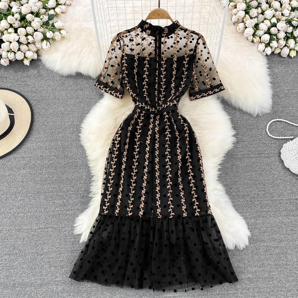 Summer Light Mature Style Socialite Wrap Hip Skirt Stand Up Collar Short Sleeved Fake Two Piece Medium Length Dress