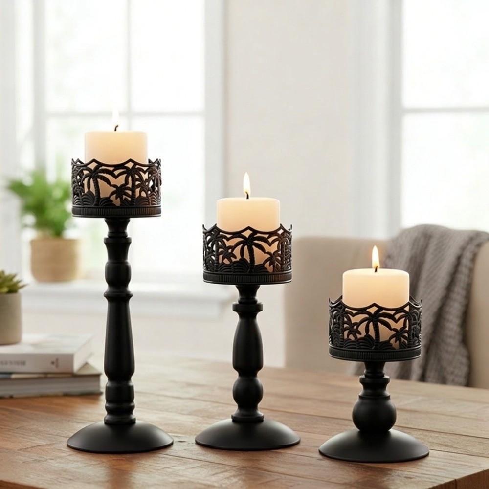 Iron Art Hollow Carved Candlestick Vintage Tall Candle Holder Ornaments Wedding Table