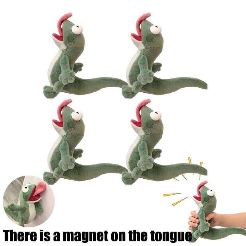 Funny Screaming Lizard Plush pendant with Magnetic Tongue Creative Ugly-Cute Chameleon Squeaky Stress Relief Gift for Friend Kid