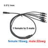5pcs 70cm long 1 female to 5 way Splitter male extend Cable 5.5*2.1mm to male 18awg branch 22awg 12V DC Power Supply Adapter